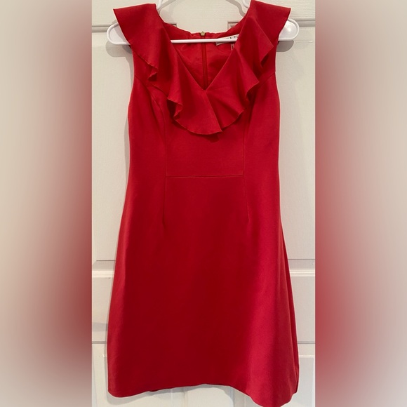 Trina Turk Alpin Ruffle Sheath V-neck Dress 4 - Picture 2 of 12